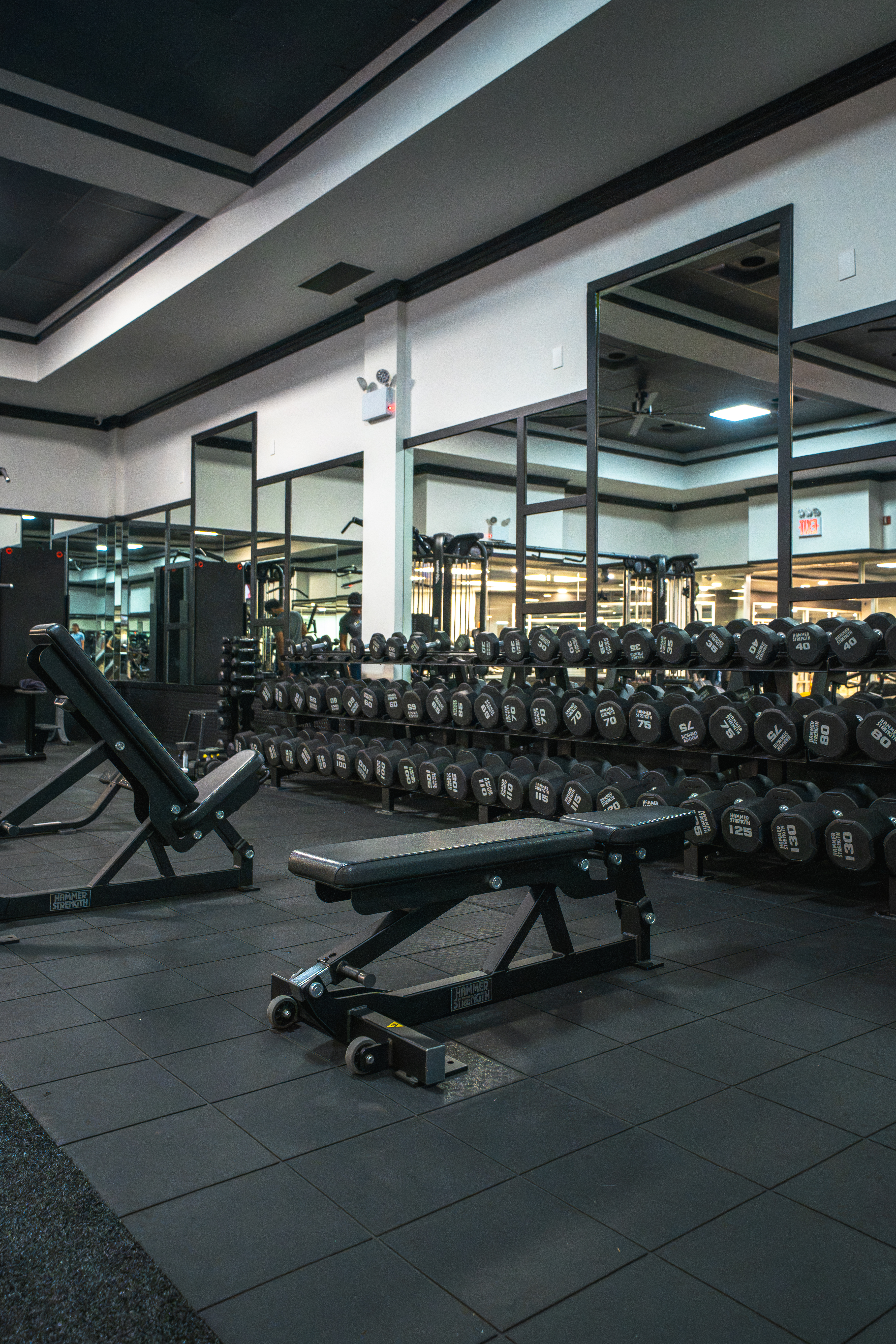 Dumbbell racks and benches at GYM NYC Brooklyn