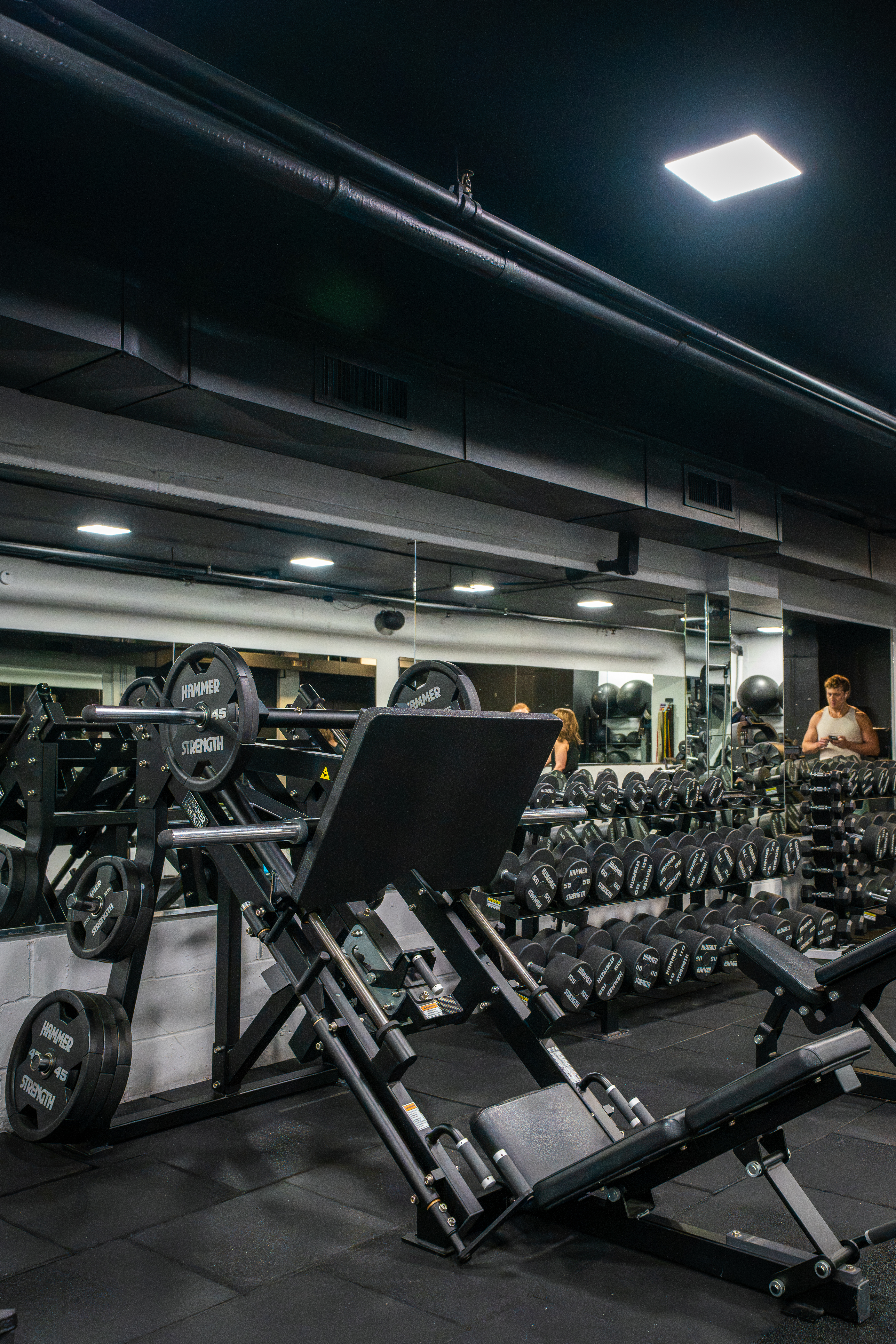 Leg press and dumbbell area at East 3rd